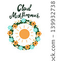 Happy Midsummer greeting poster. Floral wreath and lettering Glad Midsommar for Sweden longest summer day holiday banner. 139932738