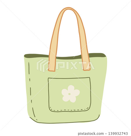 Handdrawn vector Illustration of a Green Tote Bag isolated on white background. Handdrawn vector Illustration of a Green Tote Bag isolated on white background. 139932743