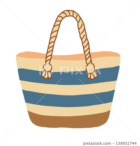 Striped Beach Tote Bag vector Illustration isolated on white background. Striped Beach Tote Bag vector Illustration isolated on white background. 139932744