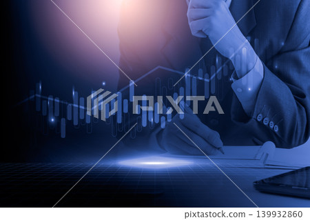 Stock market or forex trading graph and candlestick chart suitable for financial investment concept. Economy trends background for business idea and all art work design. Abstract finance background. 139932860