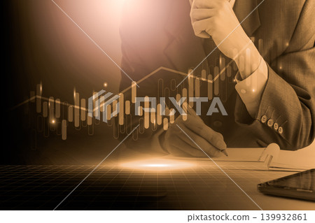 Stock market or forex trading graph and candlestick chart suitable for financial investment concept. Economy trends background for business idea and all art work design. Abstract finance background. 139932861