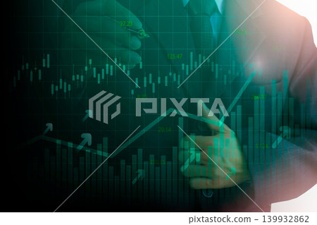 Stock market or forex trading graph and candlestick chart suitable for financial investment concept. Economy trends background for business idea and all art work design. Abstract finance background. Stock market or forex trading graph and candlestick chart suitable for financial investment concept. Economy trends background for business idea and all art work design. Abstract finance background. 139932862
