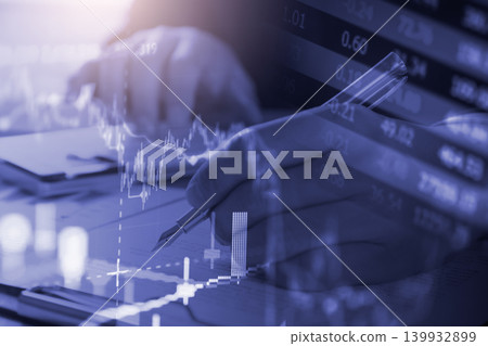 Stock market or forex trading graph and candlestick chart suitable for financial investment concept. Economy trends background for business idea and all art work design. Abstract finance background. 139932899