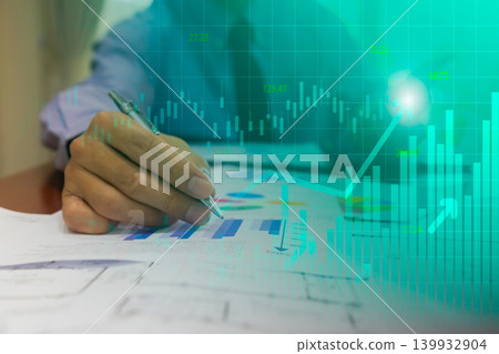 Stock market or forex trading graph and candlestick chart suitable for financial investment concept. Economy trends background for business idea and all art work design. Abstract finance background. 139932904