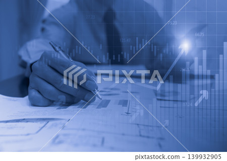 Stock market or forex trading graph and candlestick chart suitable for financial investment concept. Economy trends background for business idea and all art work design. Abstract finance background. Stock market or forex trading graph and candlestick chart suitable for financial investment concept. Economy trends background for business idea and all art work design. Abstract finance background. 139932905
