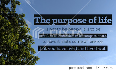 A deep, philosophical quote is displayed against a clear blue sky. . On the left, a green tree is partially visible. Some text is in black blocks with contrasting light blue font. A deep, philosophical quote is displayed against a clear blue sky. . On the left, a green tree is partially visible. Some text is in black blocks with contrasting light blue font. 139933070