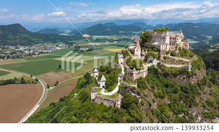 Drone view iconic Hochosterwitz Castle under summer sun 139933254