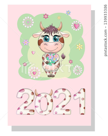 Calendar 2021. Cute bull and cow for every month. 139933386