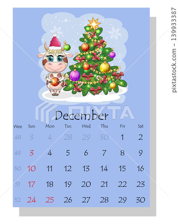 Calendar 2021. Cute bull and cow for every month. Calendar 2021. Cute bull and cow for every month. 139933387