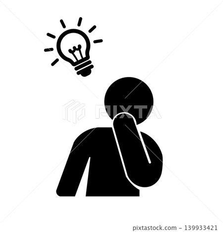 表示某人正在想出一個主意的象形圖（黑色） 139933421