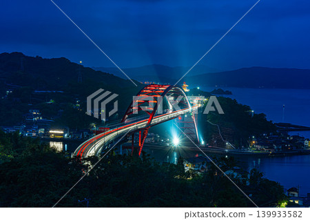 Night view of the Second Ondo Bridge in Ondo Strait, Kure, Hiroshima, Japan Night view of the Second Ondo Bridge in Ondo Strait, Kure, Hiroshima, Japan 139933582