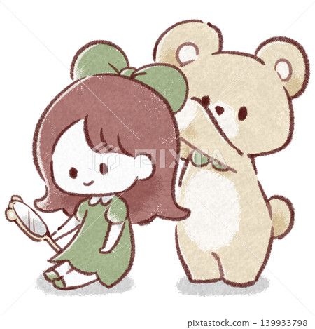 熊幫助女孩準備的插圖。 139933798