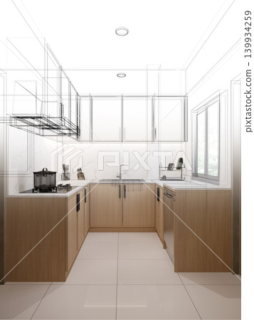modern kitchen room interior design, 3d rendering modern kitchen room interior design, 3d rendering 139934259