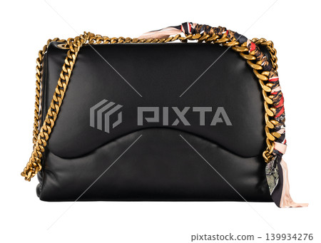 Black Leather Handbag with Gold Chain 139934276