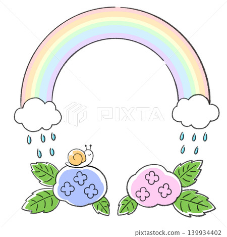 一個可愛的相框，上面有彩虹和繡球花 139934402