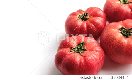 Fresh Red Tomatoes On White Background Arrangement 139934425