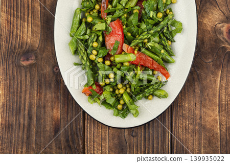 Smoked Trout Salad with Asparagus and Green Peas 139935022