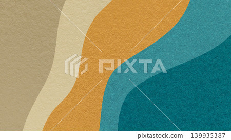 Abstract fluid wavy layered textured paper background in beige ochre teal colors, flowing curved shapes for banner template Abstract fluid wavy layered textured paper background in beige ochre teal colors, flowing curved shapes for banner template 139935387