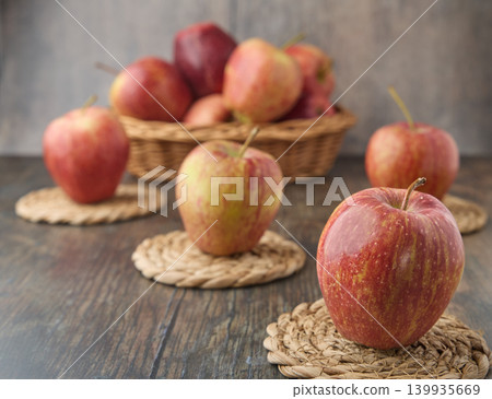 Fresh Red Apples on Rustic Wooden Table Fresh Red Apples on Rustic Wooden Table 139935669
