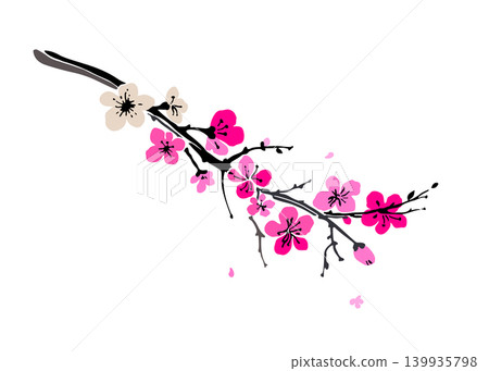 Beautiful sakura tree branch isolated on white background. Tenderness spring background. Japanese cherry blossom. Blooming apple flowers. Wedding card with text place. Stock vector illustration Beautiful sakura tree branch isolated on white background. Tenderness spring background. Japanese cherry blossom. Blooming apple flowers. Wedding card with text place. Stock vector illustration 139935798
