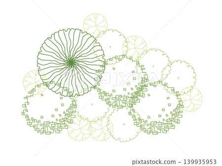 architecture drawing plant tree top view plan greenery vegetation vector. design nature architectural landscape set element illustration bush garden flora sapling minimal. architect isolated. 139935953