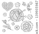 Set of yarn balls and hand-drawn knitting elements vector set 139935987