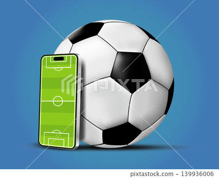 Smartphone with soccer field on screen and soccer ball Smartphone with soccer field on screen and soccer ball 139936006