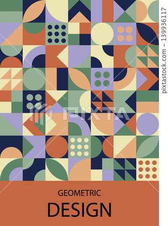 Abstract geometric poster in Bauhaus style, cover or banner template with colorful shapes and copy space Abstract geometric poster in Bauhaus style, cover or banner template with colorful shapes and copy space 139936117