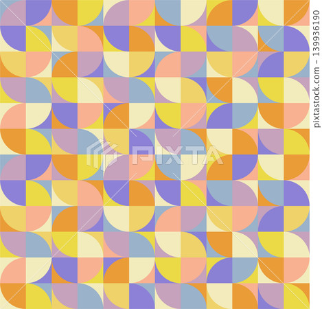 Mid-century modern style seamless geometric pattern, abstract pastel background with circle elements and color blocks Mid-century modern style seamless geometric pattern, abstract pastel background with circle elements and color blocks 139936190