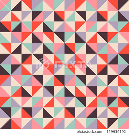 Mid-century style geometric seamless pattern of triangles, abstract pastel background with mosaic ornament Mid-century style geometric seamless pattern of triangles, abstract pastel background with mosaic ornament 139936192