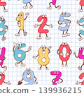 Numbers characters seamless pattern. Funny math symbols, school, preschool childish backdrop. Groovy print template for fabric, cover, wrapping, neoteric vector background 139936215