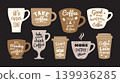 Coffee lettering. Vector coffee cup quotes with hand drawn typography and cafe phrases in trendy recent style 139936285