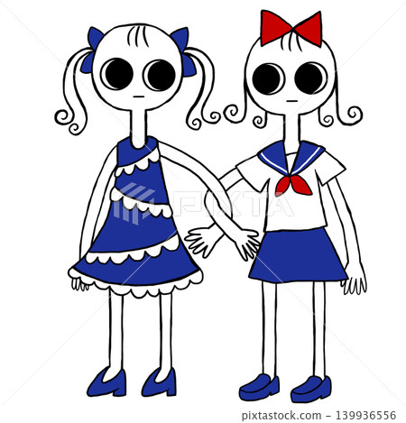 兩個女孩友善地挽著手臂。 兩個女孩友善地挽著手臂。 139936556