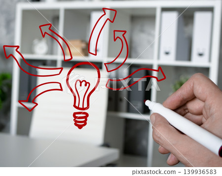 Red idea sketch with arrow for business strategy planning. Red idea sketch with arrow for business strategy planning. 139936583