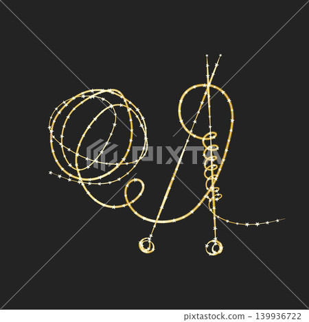 Abstract golden line art depicts wool against a dark backdrop. The bright, luminous lines sparkle with star-like segments, forming elegant coils and loops in a stylized design. Abstract golden line art depicts wool against a dark backdrop. The bright, luminous lines sparkle with star-like segments, forming elegant coils and loops in a stylized design. 139936722