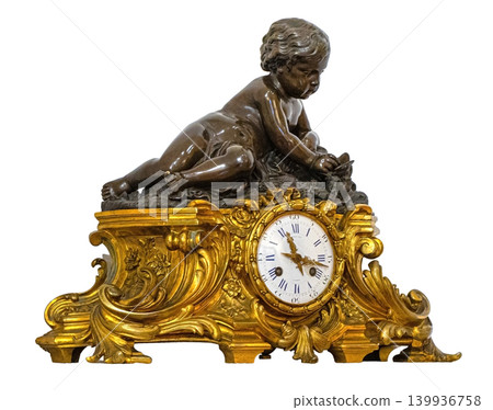 Gilded bronze mantel clock with cherub sculpture Gilded bronze mantel clock with cherub sculpture 139936758
