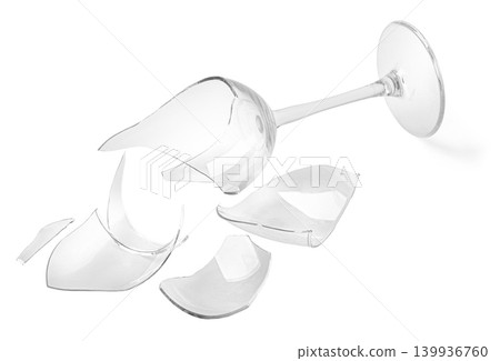 Broken wine glass shattering into transparent crystal pieces Broken wine glass shattering into transparent crystal pieces 139936760