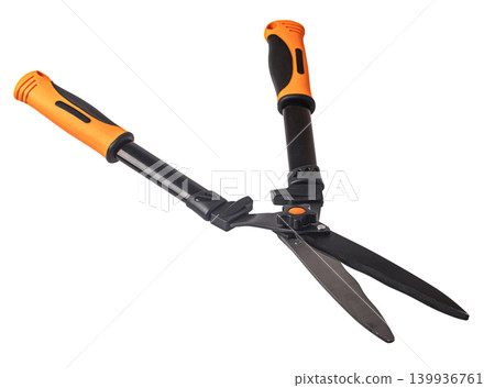 Hedge shears with orange handles for garden pruning Hedge shears with orange handles for garden pruning 139936761