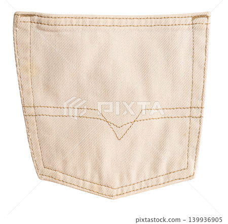 Beige denim back pocket with stitching detail 139936905