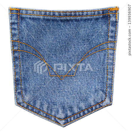 Denim jeans back pocket with orange stitching Denim jeans back pocket with orange stitching 139936907