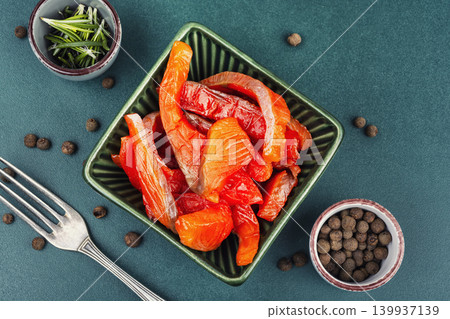 salted salmon pieces with herbs and spices 139937139