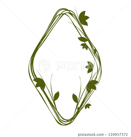 A decorative frame formed by dark green vines and delicate leaves on a white background. The vertical design offers a natural, elegant border for various uses. A decorative frame formed by dark green vines and delicate leaves on a white background. The vertical design offers a natural, elegant border for various uses. 139937372