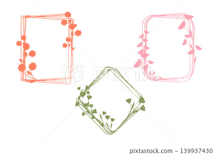 Three stylized floral frames feature hand drawn flowers and vines. Three stylized floral frames feature hand drawn flowers and vines. 139937430
