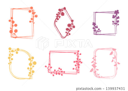 Six distinct floral frames appear on a clean white background. Six distinct floral frames appear on a clean white background. 139937431