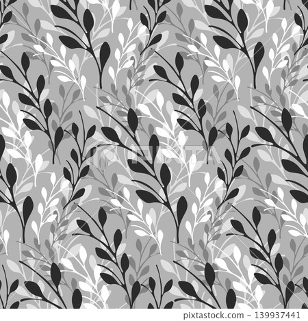 A decorative seamless pattern featuring stylized botanical branches and leaves. A decorative seamless pattern featuring stylized botanical branches and leaves. 139937441