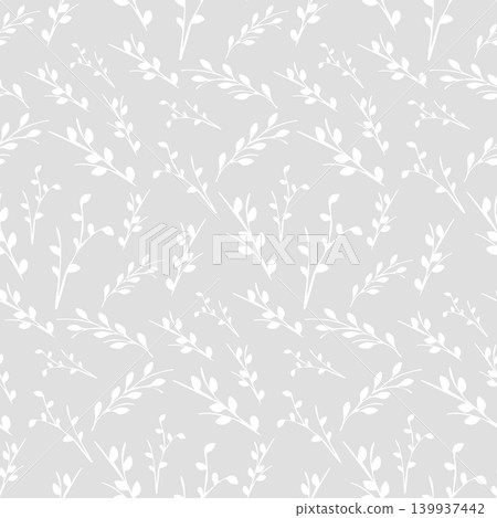 White plant branches with small leaves form a seamless, repeating botanical pattern. White plant branches with small leaves form a seamless, repeating botanical pattern. 139937442