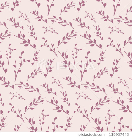This elegant design showcases a repeating pattern of delicate dusty rose branches with small leaves. This elegant design showcases a repeating pattern of delicate dusty rose branches with small leaves. 139937443