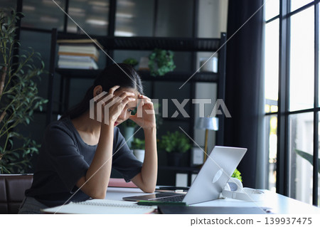Beautiful women working in office, feeling sick, stress or headache. Beautiful women working in office, feeling sick, stress or headache. 139937475