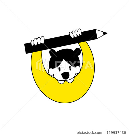 A child holding up a pencil A child holding up a pencil 139937486