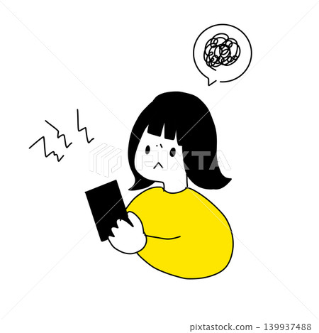 A child looking at their smartphone and feeling troubled. A child looking at their smartphone and feeling troubled. 139937488